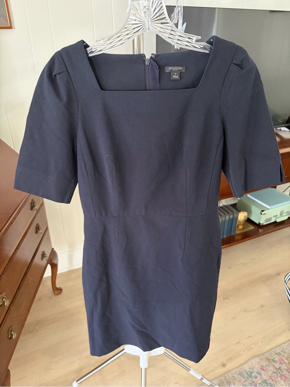Ann Taylor Navy Square-Neck Sheath Dress with Short Sleeves